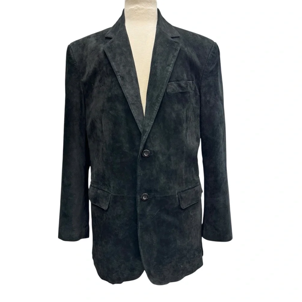 Paul Fredrick Suede Blazer Jacket Men’s Size L Black Leather Sport Coat Casual